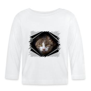 Chat - T-shirt manches longues bio Bébé - blanc - Devant