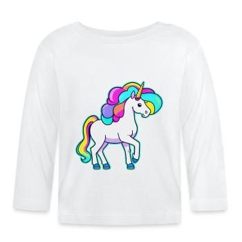 Licorne arc-en-ciel colorée - T-shirt manches longues bio Bébé - blanc - Devant