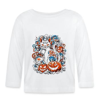 Unheimliche Katzenschädel Halloween - Baby Bio-Langarmshirt - Weiß - Vorne