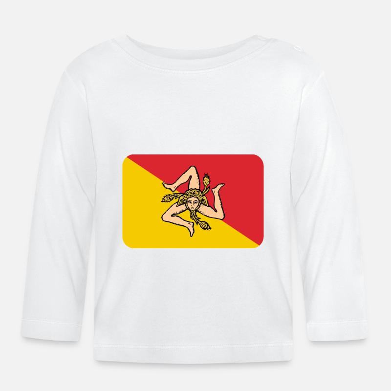 SICILY FLAG round corner 400 dpi - Baby Bio-Langarmshirt - Weiß