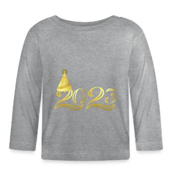 Goldener Hut Silvesterparty 2023 passendes Geschenk - Baby Bio-Langarmshirt - Grau meliert - Vorne