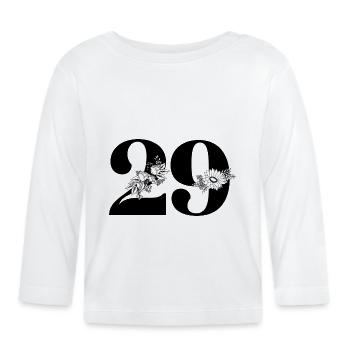 Nummer 29 Schwarze Blumen - 29. Blumenjubiläum - Baby Bio-Langarmshirt - Weiß - Vorne