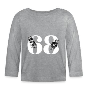 Nummer 68 Schwarze Blumen - 68. Blumengeburtstag - Baby Bio-Langarmshirt - Grau meliert - Vorne