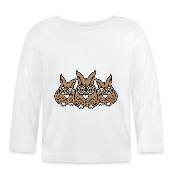 3 Eulen Freunde gucken gruselig große Horror Augen - Baby Bio-Langarmshirt - Weiß - Vorne