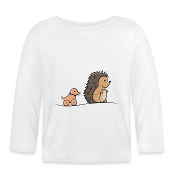 Hedgehog with wood duck - Organic Baby Long Sleeve T-Shirt - white - Front