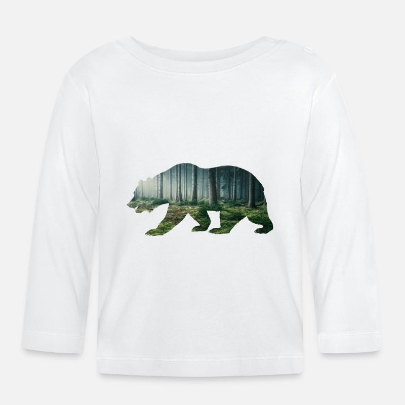 Ours Grizzly ours ours en peluche forêt Clair de Lune - T-shirt manches longues bio Bébé - blanc