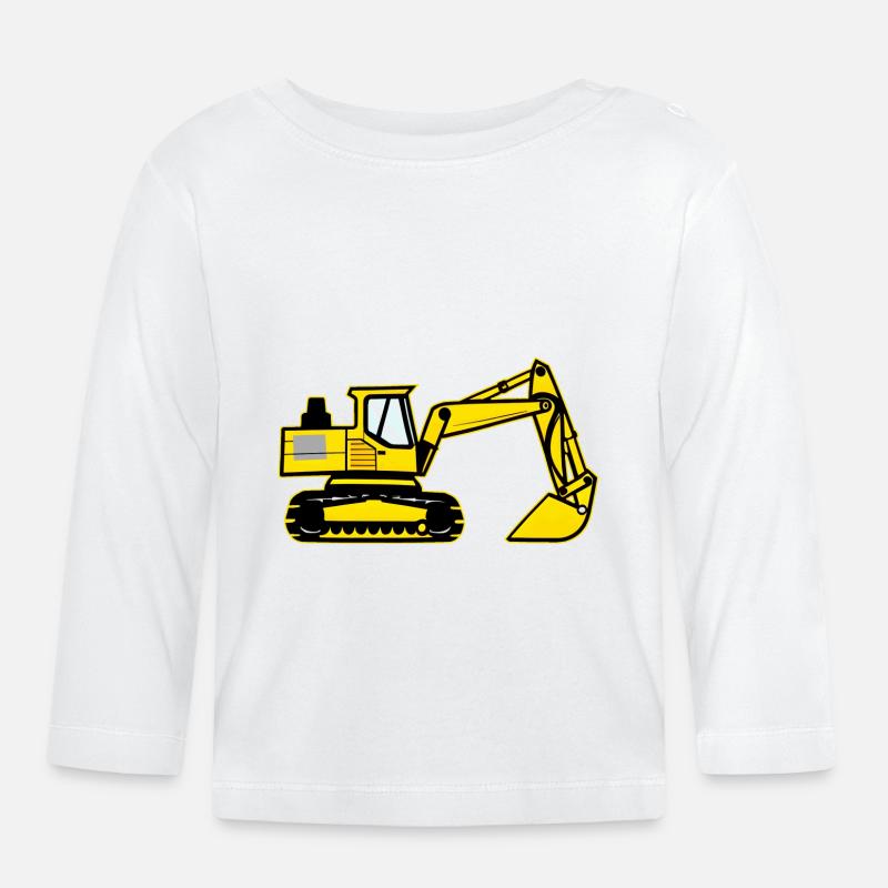 Kinder Bagger Gelber Schaufelbagger - Baby Bio-Langarmshirt - Weiß