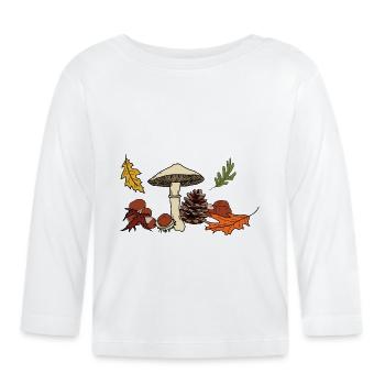 Herbst Pilz Blätter Kastanie - Baby Bio-Langarmshirt - Weiß - Vorne