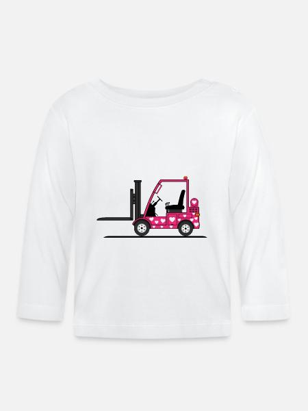 Staplerfahrer Herz pink - Baby Bio-Langarmshirt - Weiß