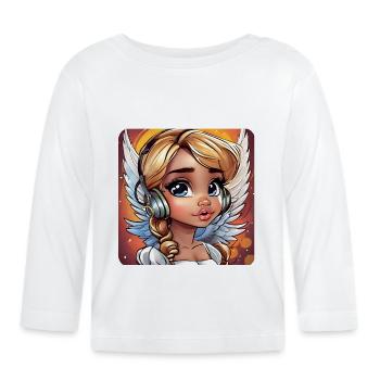 Niedlicher Engel mit Kopfhörer - Baby Bio-Langarmshirt - Weiß - Vorne
