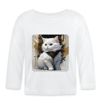Mignon chat blanc - T-shirt manches longues bio Bébé - blanc - Devant