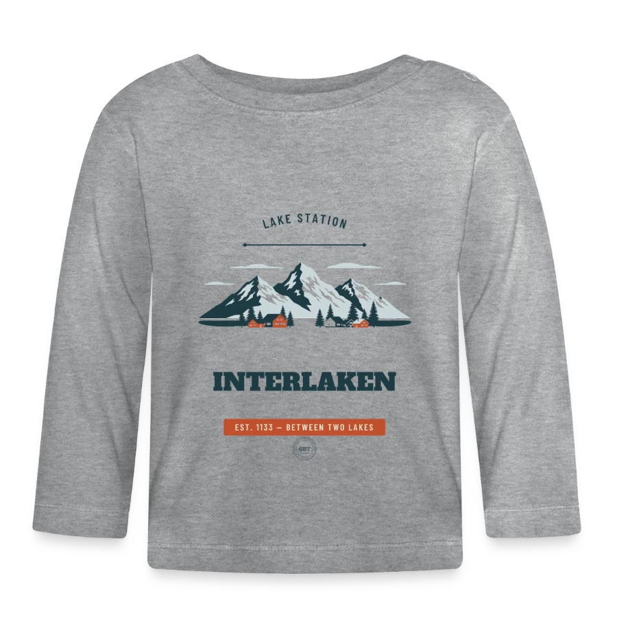 Interlaken badge on a organic baby long sleeve t-shirt, heather grey
