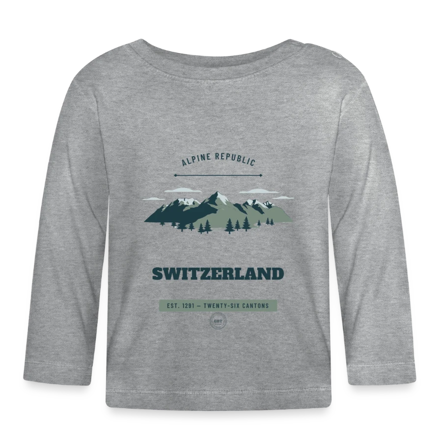 Switzerland badge on a organic baby long sleeve t-shirt, heather grey