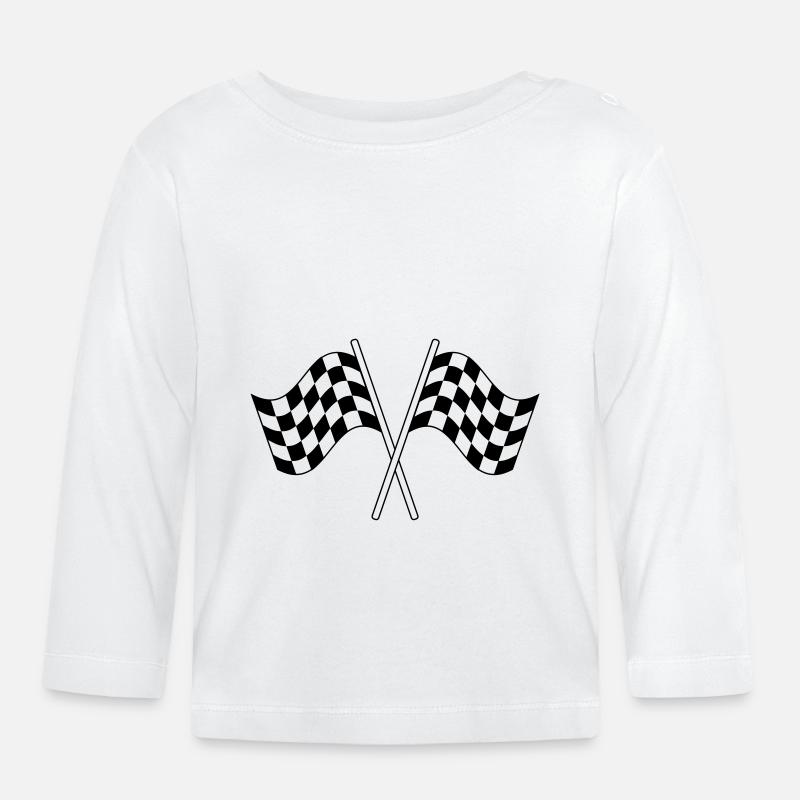 Drapeaux croisés Symbole Course - T-shirt manches longues bio Bébé - blanc