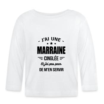 J'AI UNE MARRAINE CINGLÉE - T-shirt manches longues bio Bébé - blanc - Devant