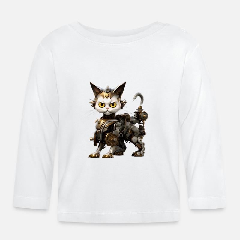 Chat Steampunk - T-shirt manches longues bio Bébé - blanc
