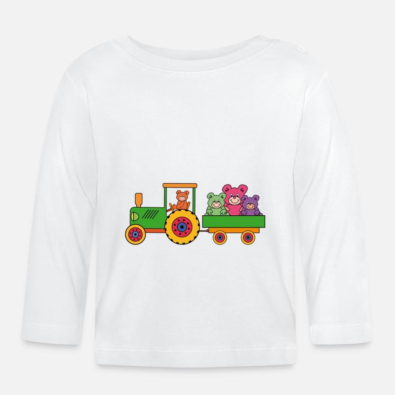Teddybären | Teddy mit Traktor - Baby Bio-Langarmshirt - Weiß