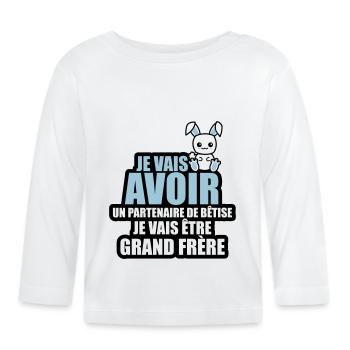 je vais avoir un partenaire de bêtise grand frère - T-shirt manches longues bio Bébé - blanc - Devant
