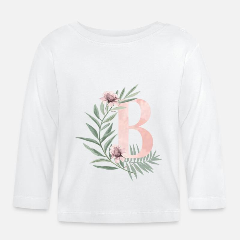 Buchstabe B mit Blumen - Baby Bio-Langarmshirt - Weiß