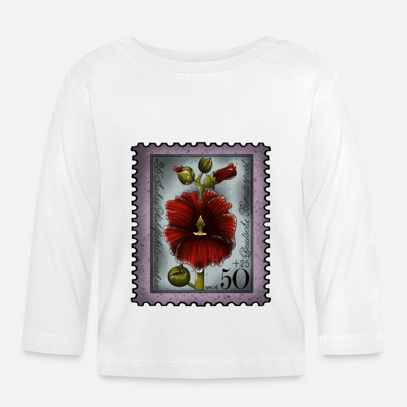 Briefmarke Malve - Baby Bio-Langarmshirt - Weiß