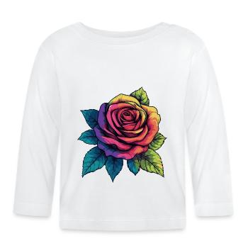 Fleur de rose - T-shirt manches longues bio Bébé - blanc - Devant