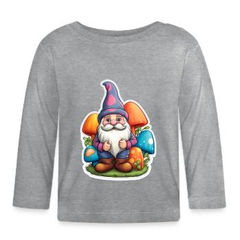 Dwarf surrounded by mushrooms - Organic Baby Long Sleeve T-Shirt - heather grey - Front