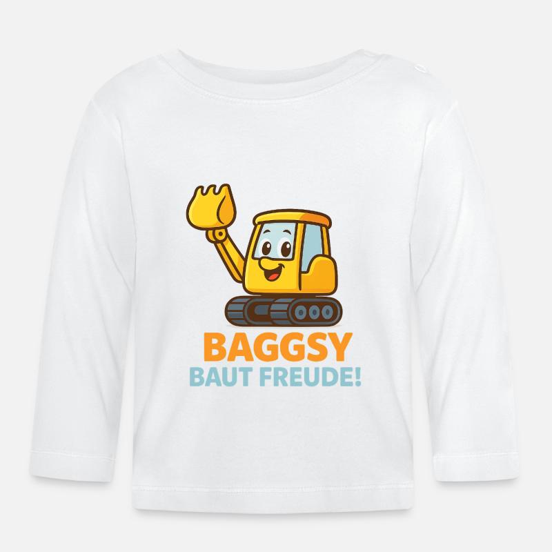 Bagger Mit Freundlichem Gesicht - Baby Bio-Langarmshirt - Weiß