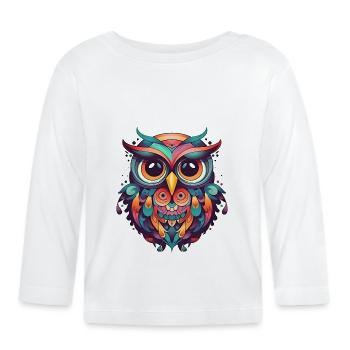 Hibou mignon dans le style dessin animé - T-shirt manches longues bio Bébé - blanc - Devant