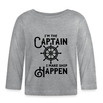 Je suis le capitaine I Happen Funny Boating - T-shirt manches longues bio Bébé - gris chiné - Devant