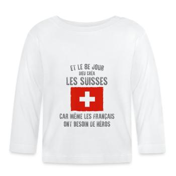 Et le 8ème jour Suisse France noir - T-shirt manches longues bio Bébé - blanc - Devant