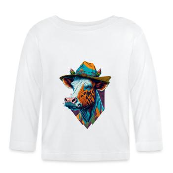 Colorful cow with hat Funny cows Farmer Farmer - Organic Baby Long Sleeve T-Shirt - white - Front