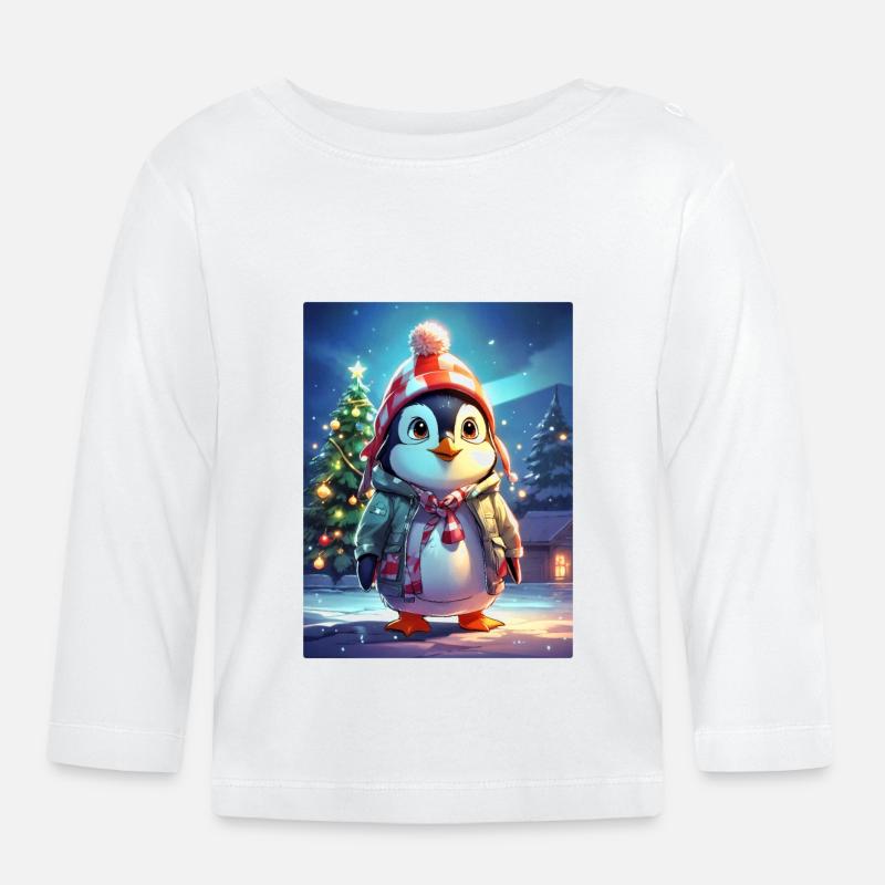 Pingouin de Noël modèle vierge 1.9 - T-shirt manches longues bio Bébé - blanc