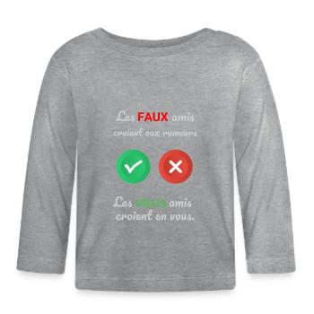 VRAI FAUX - T-shirt manches longues bio Bébé - gris chiné - Devant