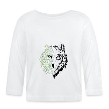 loup origami vert - T-shirt manches longues bio Bébé - blanc - Devant