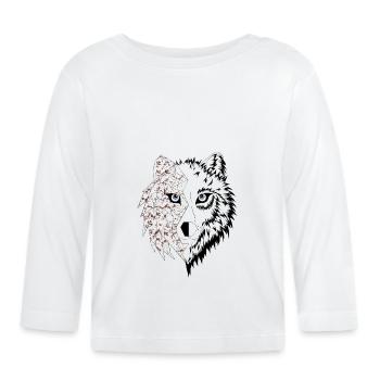 loup origami marron - T-shirt manches longues bio Bébé - blanc - Devant