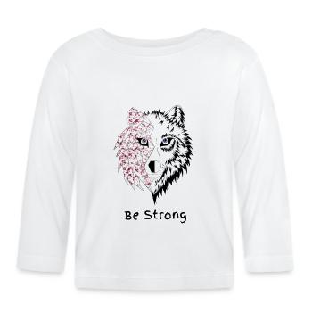 Loup origami be strong rouge - T-shirt manches longues bio Bébé - blanc - Devant