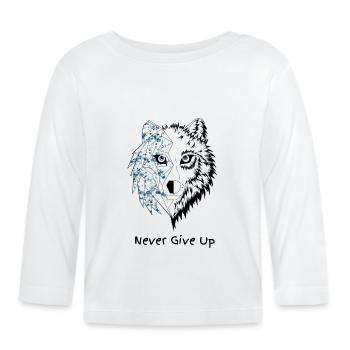 Loup origami never give up bleu - T-shirt manches longues bio Bébé - blanc - Devant