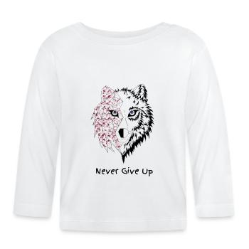 Loup origami never give up rouge - T-shirt manches longues bio Bébé - blanc - Devant