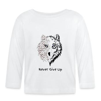 Loup origami never give up marron - T-shirt manches longues bio Bébé - blanc - Devant