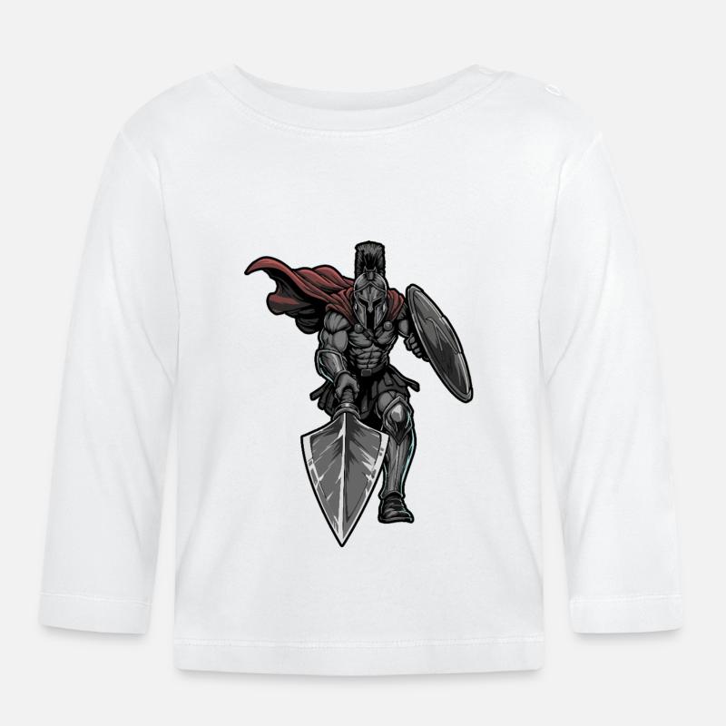 Spartan Warrior Spear Shield Maskottchen-Sport - Baby Bio-Langarmshirt - Weiß