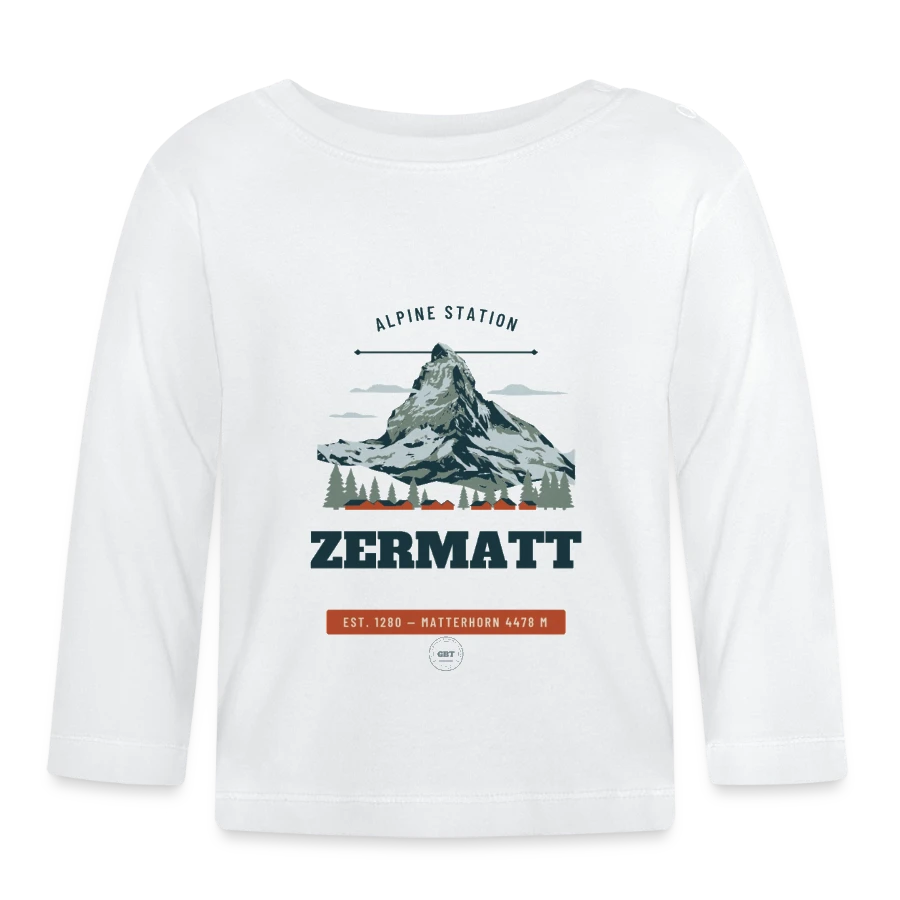 Zermatt badge on a organic baby long sleeve t-shirt, white