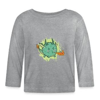 fat kawaii dragon spits fire - Organic Baby Long Sleeve T-Shirt - heather grey - Front
