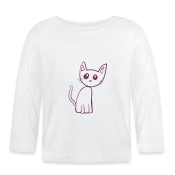 Animal de compagnie Pink Cat - T-shirt manches longues bio Bébé - blanc - Devant
