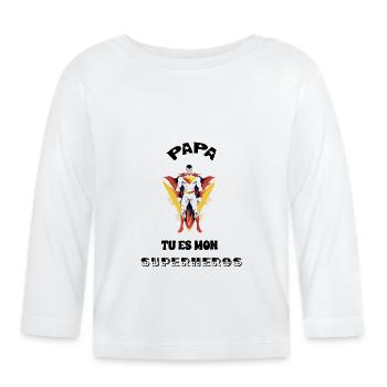 Papa mon superhéros - T-shirt manches longues bio Bébé - blanc - Devant