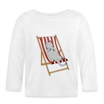 Chat paresseux en transat - T-shirt manches longues bio Bébé - blanc - Devant