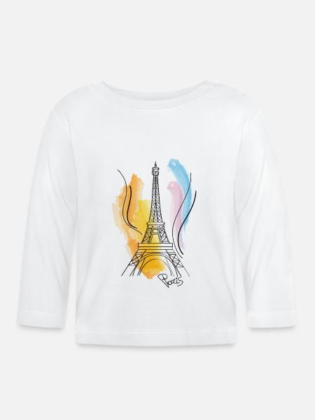 Eiffelturm Zeichnung - Baby Bio-Langarmshirt - Weiß