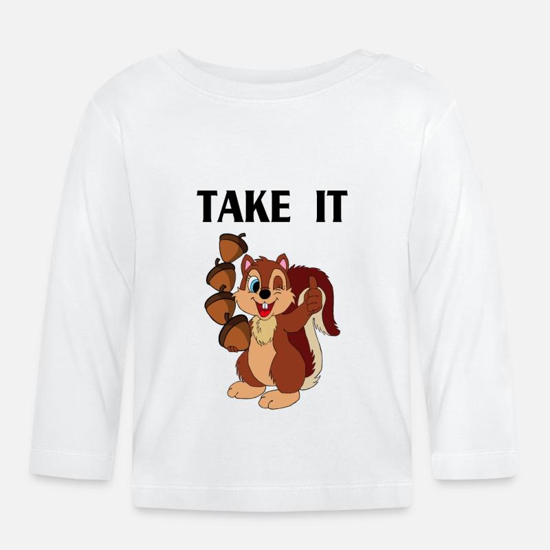 TAKE IT Schriftzug mit Eichhörnchen - Baby Bio-Langarmshirt - Weiß