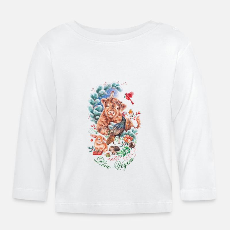 Live Vegan avec texte vert - T-shirt manches longues bio Bébé - blanc