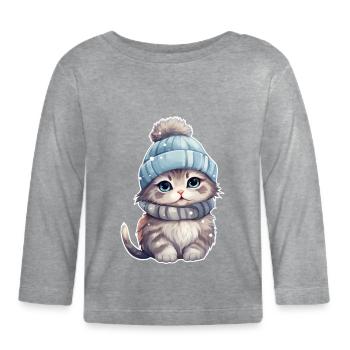 Chat d’hiver - T-shirt manches longues bio Bébé - gris chiné - Devant