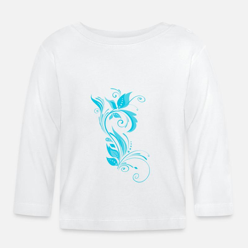 Blaues Ornamentmuster - Baby Bio-Langarmshirt - Weiß